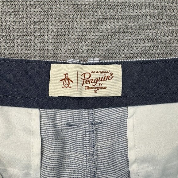 Original Penguin Pinstriped Flat-Front Mens Shorts Blue White Munsingwear Sz 34 - Picture 7 of 13